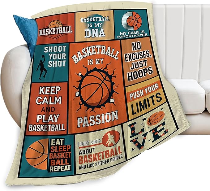 Basketball Blanket for Boys Basketball Sport Throw Blanket Soft Cozy Fleece Fuzzy Stuffed Plush Flannel Gifts for Girls Women Kids Adults 60"X80"