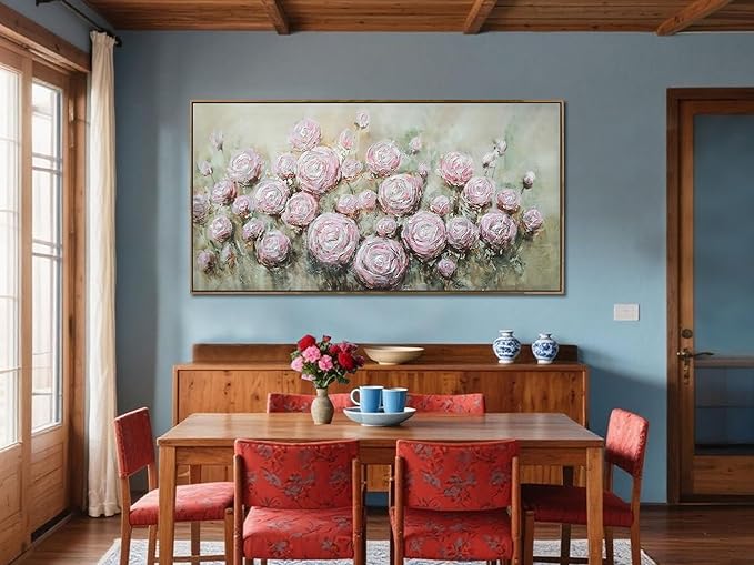 Arjun Flowers Wall Art Framed Canvas Art Wall Decor Living Room, Roses Floral Painting Textured Large Bedroom Artwork Picture Home Office Dining Room, 40"x20"