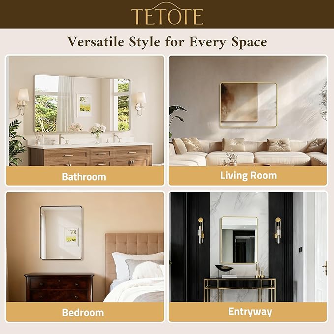 TETOTE Brushed Nickel Bathroom Mirror 24 x 30 Inch for Vanity Metal Framed Mirror Modern Farmhouse for Living Room Entryway(Horizontal/Vertical)