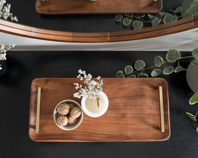 Kate and Laurel Cantwell Mid-Century Modern Wood Tray, 18 x 8, Walnut Brown, Decorative Tray for Serving, Storage and Display