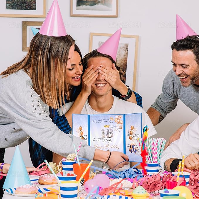 Blue Gold Birthday Party Decorations,18" x 12" Creative Birthday Decorations Guest Sign in Book Alternative,Birthday Gift for Men and Women of All Ages, Happy Birthday Party Supplies