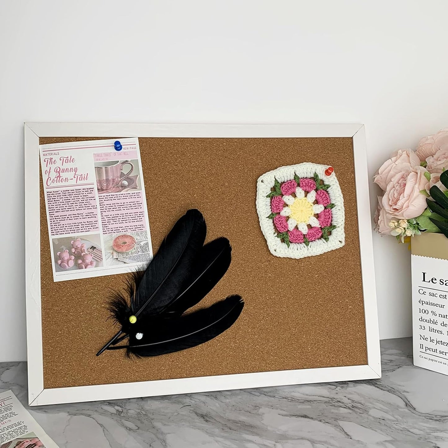 Skiennix Cork Bulletin Board - 15.7 X 12 Inches with White Oak Wood Frame for Office & Home Decor