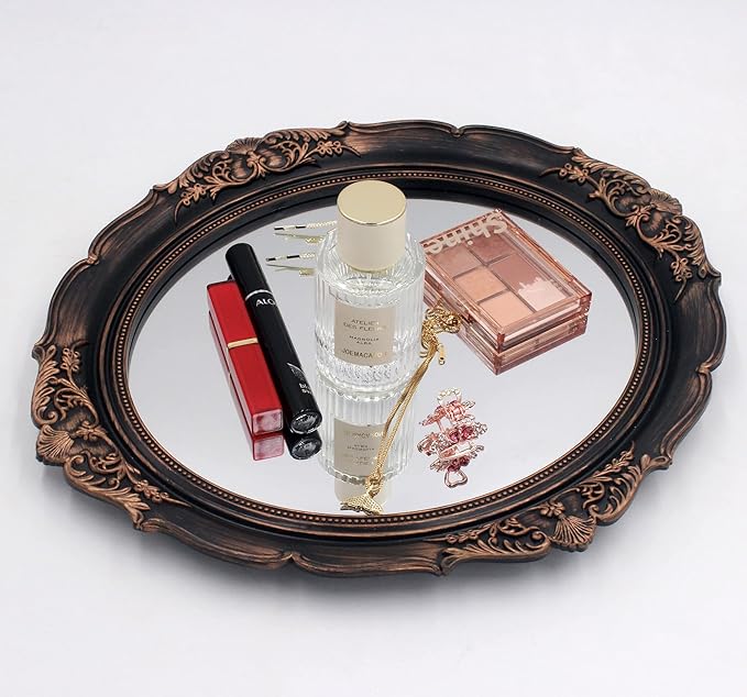 YCHMIR Vintage Decorative Wall Mirror 14.8 x 13.1 Inch Oval Mirror（ Brown）