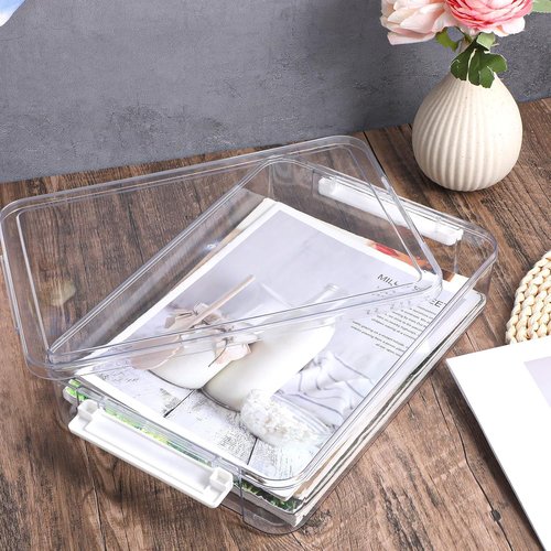 Clear Plastic Storage Box by [Brand Name] - Stackable Organizer for A4 Letter Files | 2-Pack