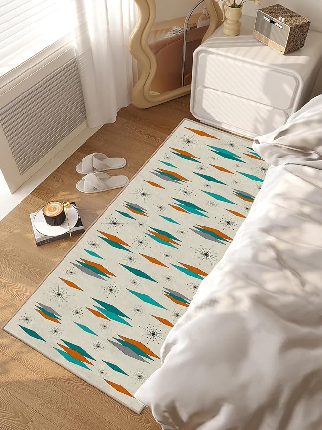 Mid Century Modern Rug Runner for Hallways Atomic Retro Kitchen Runner Rug 2x6 Non Slip Carpet Washable Runners for Hallways Entryway Kitchen Laundry Bedroom Bathroom