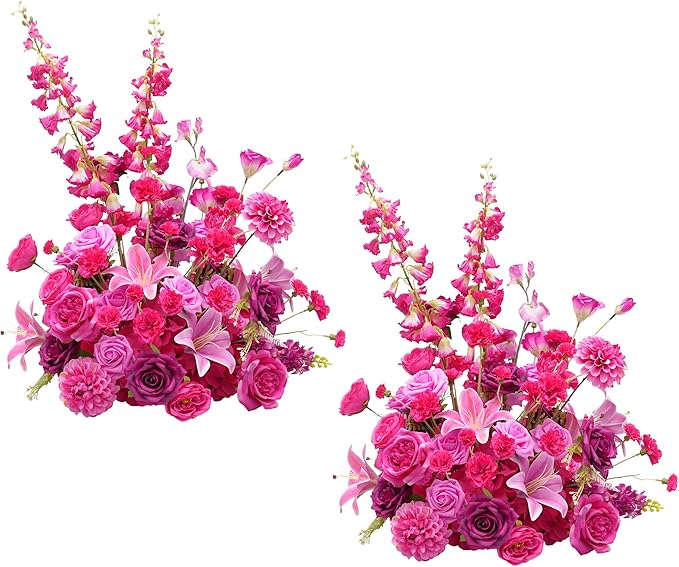 2pcs 19inch Hot Pink Free Standing Flowers Ball Bouquet Artificial Rose Arrangements Balls for Wedding Centerpieces Tables Chair Aisle Runner Flowers Decoration