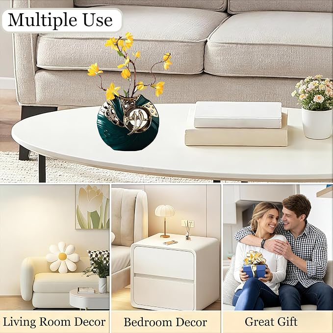Luxury Green & Gold Ceramic Vase with Lovebird Design, Modern Home Decor for Living Room, Entryway, Bookshelf, Perfect for Dried Flowers, Faux Plants, Wedding & Housewarming Gift(Vase)
