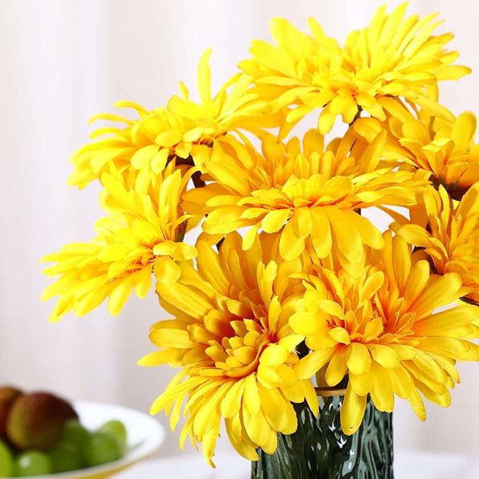 TOPIA Artificial African Daisy Flowers - Silk Gerbera Daisies Pack of 20 (Yellow)