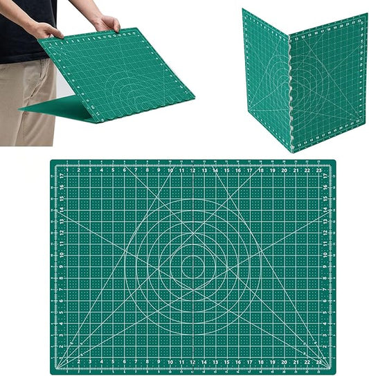 18" x 24" Self Healing Folding Cutting Mat with Grid for Quilting, Sewing, Craft Hobby Board Sewing Cutting Mat for Quilting, Leather, Fabric, Crafting, Scrapbooking, Art, Clay, Green
