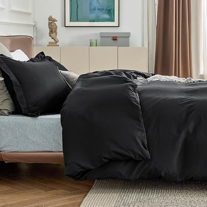 Bedsure Duvet Cover California King Size - Soft Double Brushed Bedding Set for Kids & Adults, Zipper Closure, 3 Pieces, Includes 1 Duvet Cover (104"x98") & 2 Pillow Shams, NO Comforter, Black