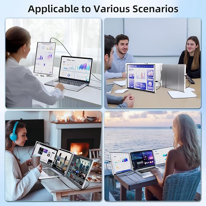 Pitycbo Laptop Screen Extender Monitor Portable - 2.5K Triple Laptop Screen Extender, Plug and Play Multiple Screens Extended Fits 13-17.3 Inch Laptops Compatible with, Windows, Chrome, Dex