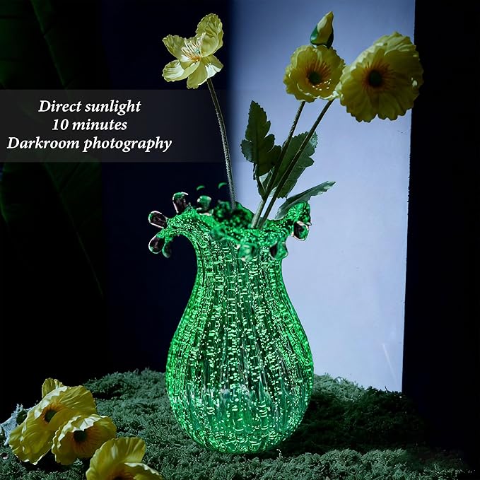 QFkris Hand Blown Glass Luminous Vase for Flowers 8" Teal Crystal Bubble Vases for Bouquet Home Decor Decorative Centerpieces Unique Gift for Christmas Valentines Day Birthday Housewarming Mothers Day
