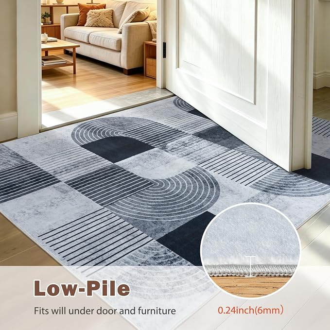 5x7ft Area Rugs for Bedroom Living Room - Soft Mid Century Modern Rug, Washable Non-Slip Grey Rug Indoor Floor Abstract Carpet for Dining Room Nursery Office Home Decor