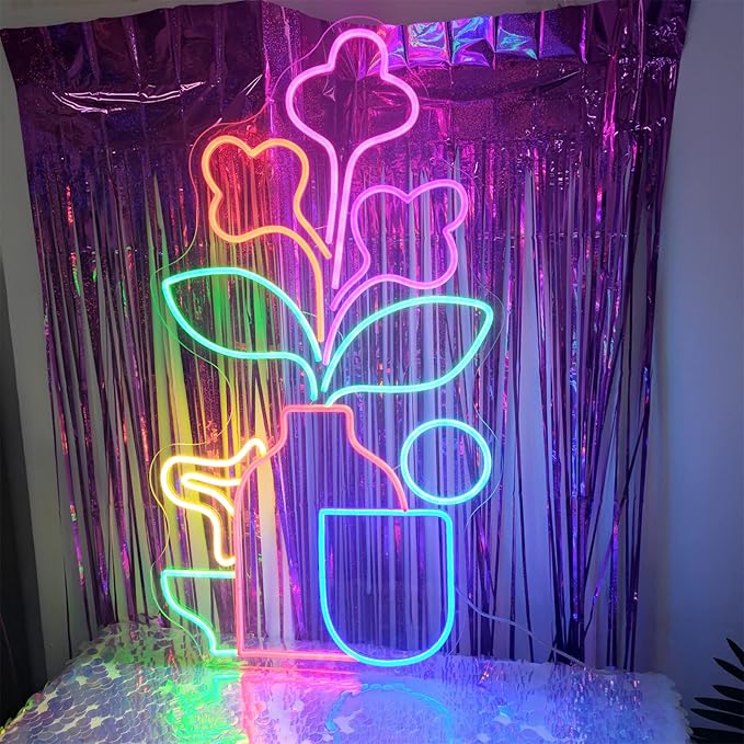 Neon Sign Flower Neon Sign for Wall Decor,Led Signs,Plant Decoration Neon Lights for School Class Party Family Wall Decor Custom Cute Neon Signs Gift Birthday Wedding Party Size:60cm