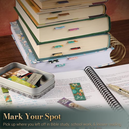 Christian Art Gifts Magnetic Scripture Bookmark Set - Inspirational Floral Bible Verse Pagemarkers, 6-Pack (2.3” x 0.8”)