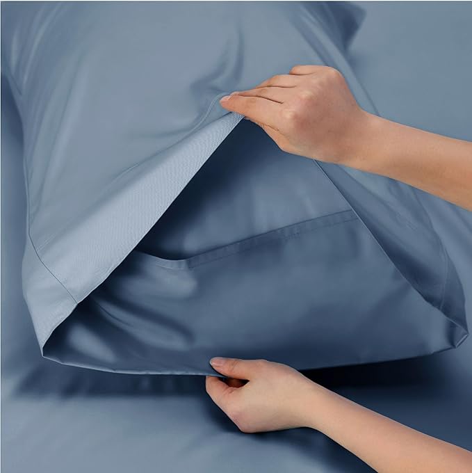 Bedsure Cooling Sheets Twin, Rayon Derived from Bamboo, Breathable & Soft Twin Sheets Set, Deep Pocket Up to 16 Inches, Hotel Luxury Silky Bedding for Hot Sleepers, Dusty Blue