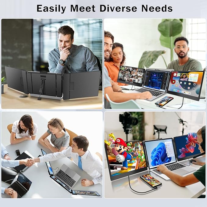 CopGain Laptop Screen Extender - 14 Inch 1080p FHD IPS Triple Portable Monitor for 13-17.3 Inch Laptops - Plug and Play Type-C/HDMI for Windows, Mac