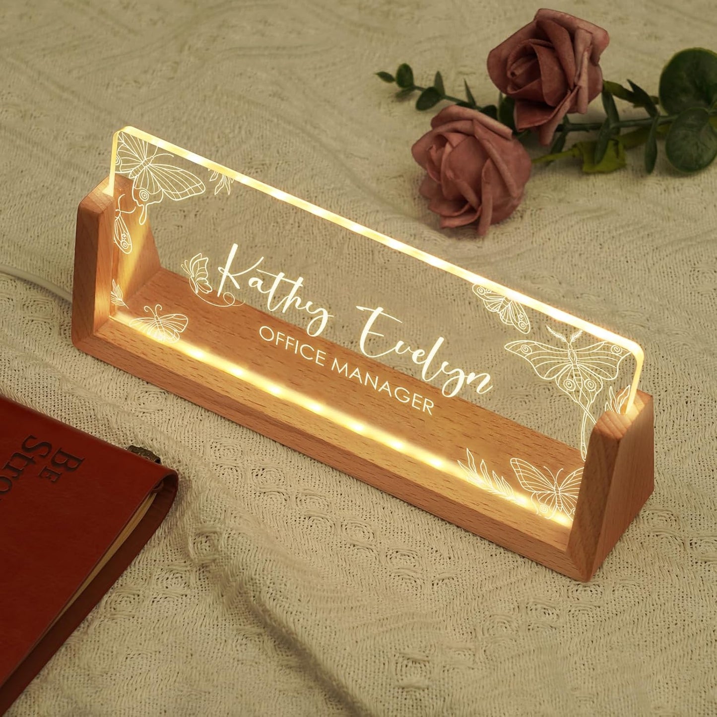 Skiennix Personalized Light-Up Acrylic Desk Name Plate - Custom Office Gift for Boss, Coworkers & Teachers