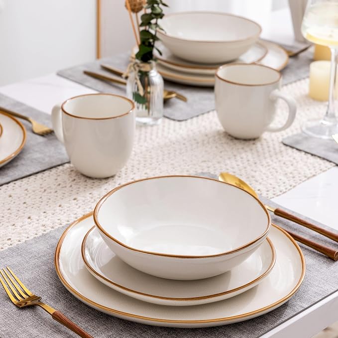 AmorArc Ceramic Dinnerware Sets,Handmade Reactive Glaze Stoneware Plates and Bowls Sets,Highly Scratch Resistant | Dishwasher & Microwave Safe Dishes Set,Service for 6 (24pc)(with Pasta bowls)