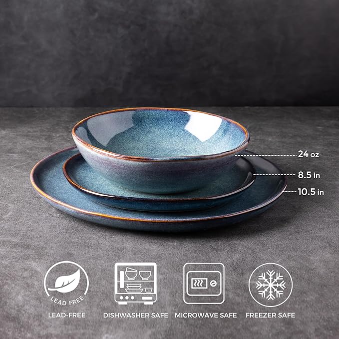 AmorArc Ceramic Dinnerware Sets,Handmade Reactive Glaze Stoneware Plates and Bowls Sets,Highly Scratch Resistant | Dishwasher & Microwave Safe Dishes Set,Service for 8 (24pc)