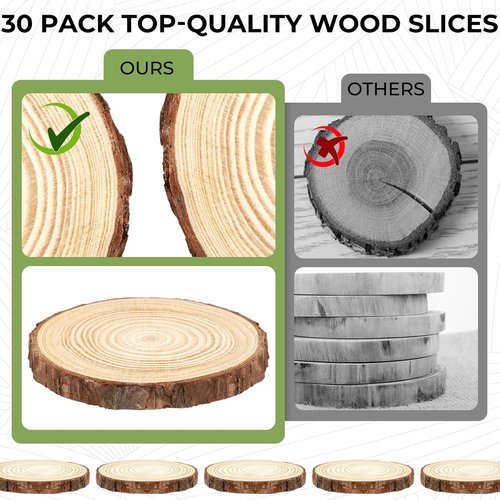 FSWCCK Unfinished Wood Slices - 30 Pack Rustic 3.5-4 Inch Round Wooden Circles for DIY Crafts & Decor