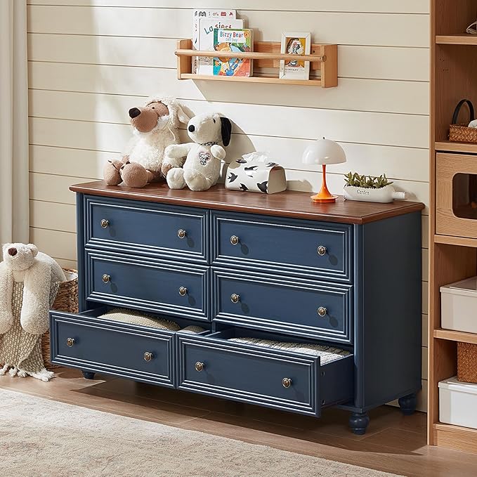 Dressers & Night Stand Set of 3, Wood 54'' Wide Dresser & 18'' Chest of Drawers, Roman Column 2 & 3 Drawer Nightstand Set of 2, Furniture 6 Drawer Dresser Suites for Bedroom Living Room, Hallway, Home