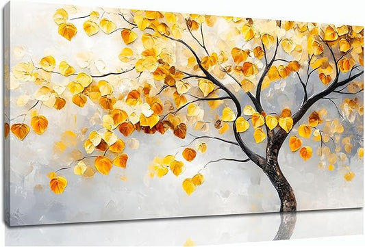 Tarfupth Gold Tree of Life Wall Art for Living Room Tree Leaves Large Artwork for Bedroom Office Kitchen Modern Canvas Prints 20x40 Inch