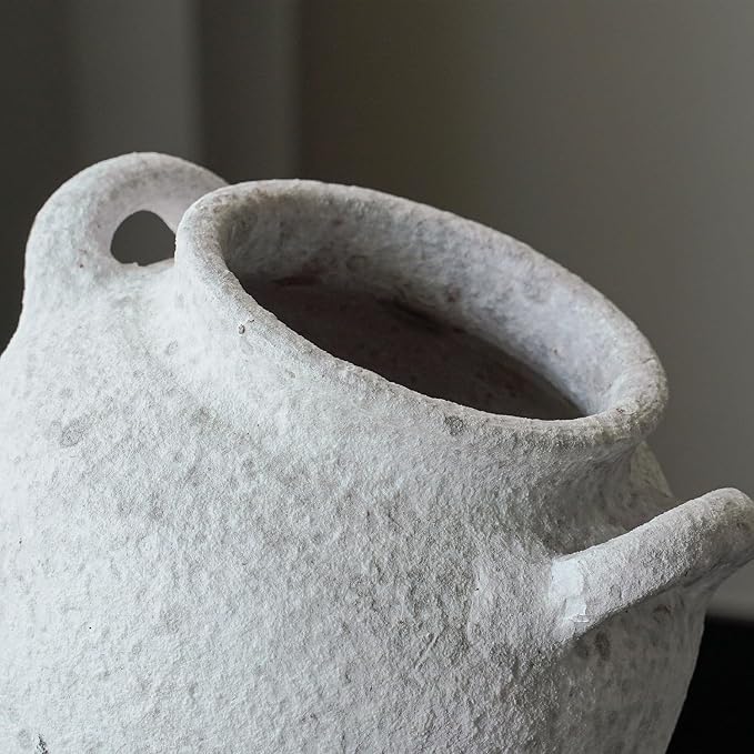 Rustic Terracotta Handle Flower Vase, Height 16.5cm/6.49in Vintage Clay Vases Farmhouse Decor, for Living Room Entryway Table Centerpiece Decor