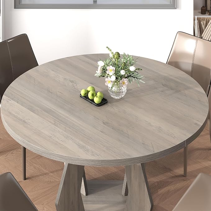 IBF Round Dining Table,Farmhouse Pedestal Dining Tables for 4 to 6,Grey Dining Table for Kitchen and Living Room,47 Inch Dinner Tables for Office,Apartment,Dining Room