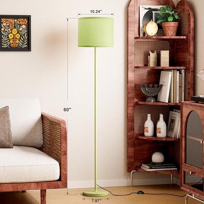 Ambimall 60'' Modern Floor Lamp with Shade, Tall Lamps for Living Room, Bedroom, Office, Dining Room, Light Green Lampshade(Without Bulb)