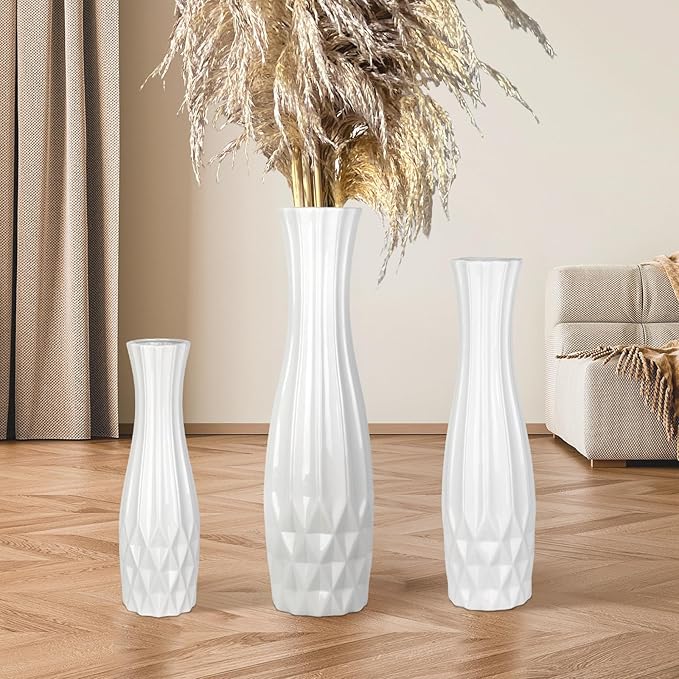 Ceramic Large Floor Tall Vase 28 Inches,White Modern Flower Tall Vases for Office, Home,Farmhouse,Living Room Décor,Simple Origami Design Fall Decorative Porcelain Flower Arrangement Vase Ideal Gift