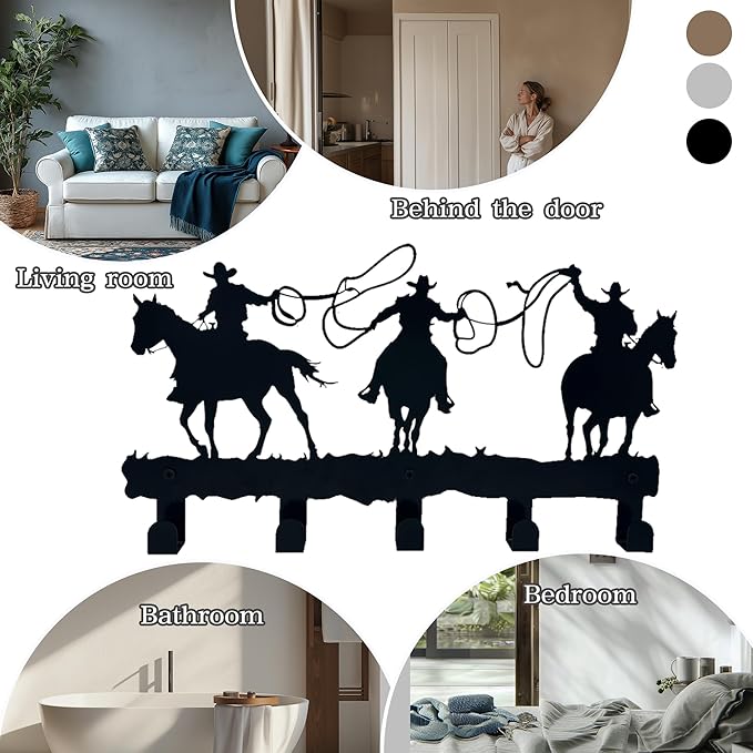 ZORISE Western Cowboy Coat Hooks - Wall Art Decor and Key Holder, Clothes, Hat, and Backpack Hanger, Sweet Home Storage Decor for Entryway, Hallway, Office, Kitchen, and Living Room