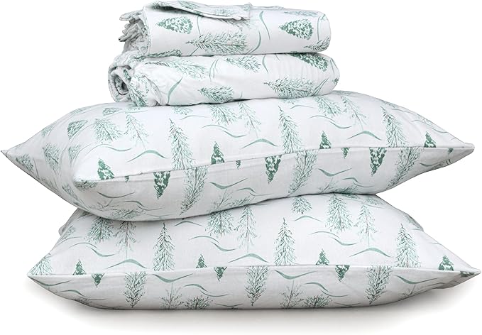 RUVANTI Flannel Sheets Full Size - 100% Cotton Double Brushed Bed Sheets Set, Deep Pockets 16 Inches, All Seasons Breathable & Extra Soft Full Sheets, Warm & Cozy, 4 Piece, Alpine Serenity
