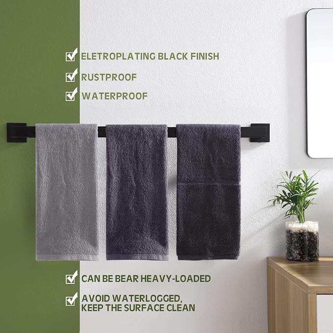 KOKOSIRI 32-Inch Single Towel Bar, Bathroom Kitchen Towel Holder, Wall Mounted SUS304 Stainless Steel Towel Rack 2 Pack, Matte Black, B4003BK-L32-P2