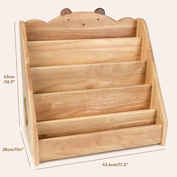 Woodtoe Montessori Bookshelf for Kids, Natural Wood Bookcase with Chalkboard & Storage, Kid Magazine Rack Book Display Organizer, Classroom Bookshelves Kids Furniture Birthday for Boys Girls 3+