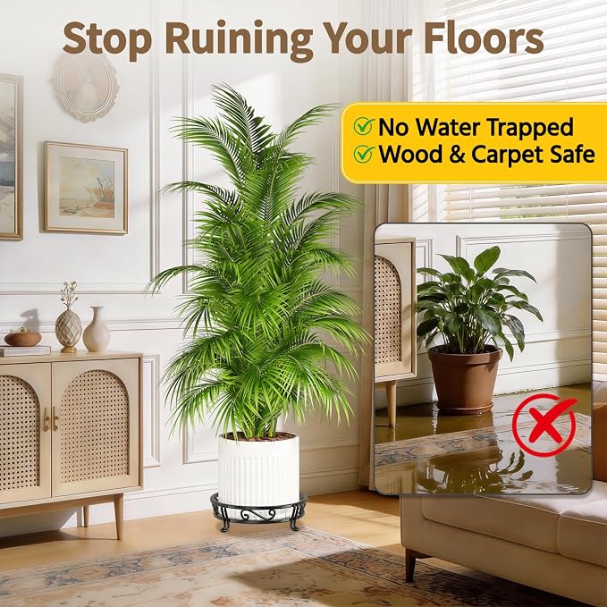 LASZOLA Black Plant Stand for Single Large Outdoor Indoor Pot, Heavy Duty Metal Floor Fern Base for 11 Inches Planter, Elevated Big Wrought Iron Flower Holder for Patio Porch, Rust Proof, 2 Pack