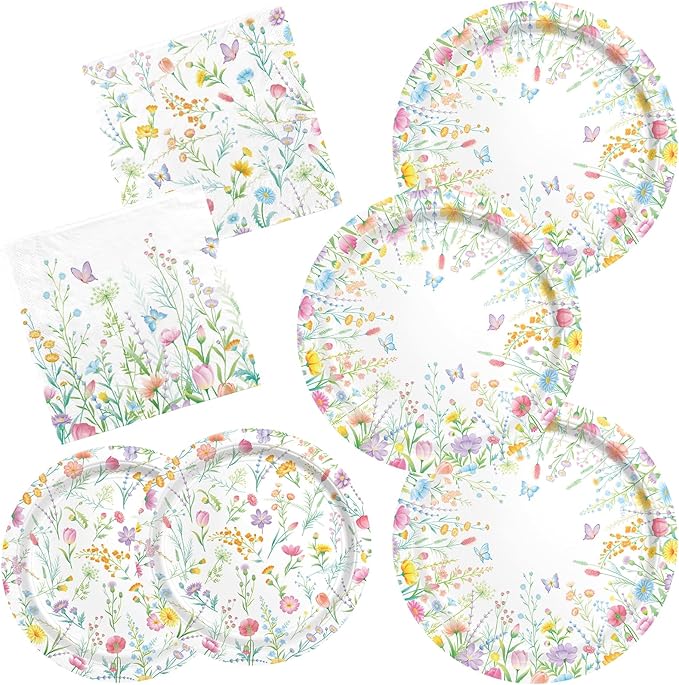 Wildflower Party Decorations Set for 16 - Flower Birthday Decorations with Dinner & Dessert Plates and Napkins for Wildflower Baby Shower Decorations
