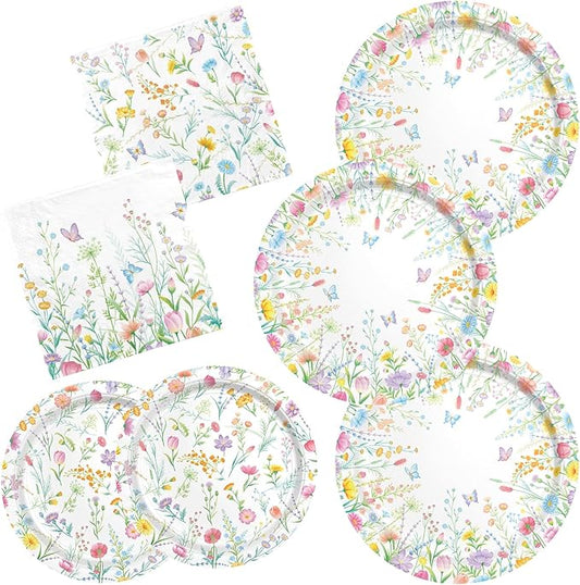 Wildflower Party Decorations Set for 16 - Flower Birthday Decorations with Dinner & Dessert Plates and Napkins for Wildflower Baby Shower Decorations