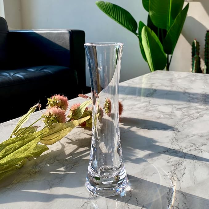 KLIFA- Small Acrylic Round Bud Vase, Shatterproof, High Transparency, Plastic Single Stem Vase, Clear, Hight 7.52 inch, 3 pc