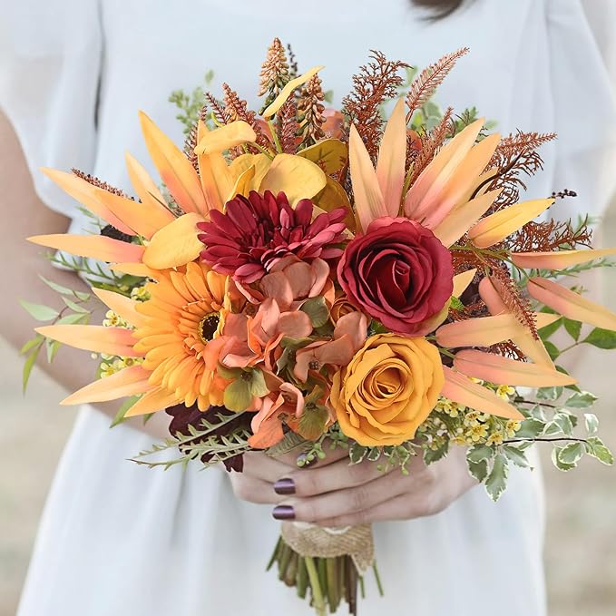 MARTINE MALL Artificial Dahlia Flowers with Vase, Silk Fall Flowers in Vase - Fall Decor for Home Centerpieces, Thanksgiving Party, Rustic Wedding