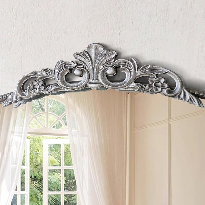 Micasso Large Vintage Silver Mirror: 40"x29" French Baroque Antique Arched Mirror - Traditional Ornate Decorative for Wall/Fireplace/Mantel/Entryway/Bathroom/Hallway - Home Decor for Living Room