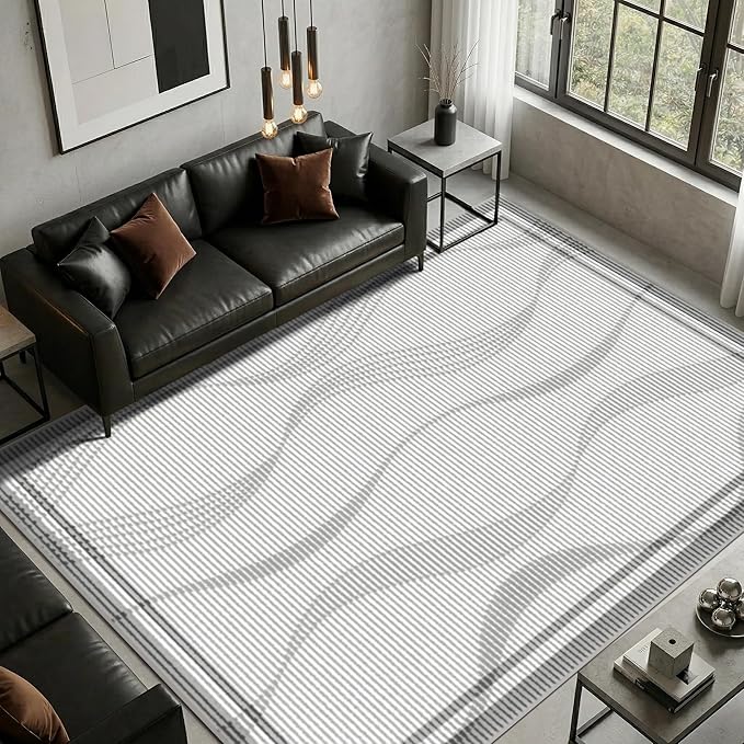 Merelax 6x9 Area Rugs for Living Room - Washable Non-Slip Large Bedroom Rug, Indoor Floor Carpet Low Pile Soft Farmhouse Rug for Dining Room, Mudroom, Modern Aesthetic Geometric Decor, Grey