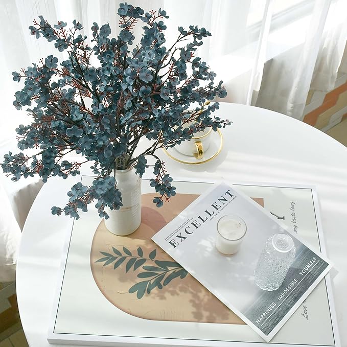 Mandy's Dusty Blue Artificial Baby’s Breath European Flowers 6 Bundles Silk Gypsophila with Bendable Stems for Fall Thanksgiving & Christmas Centerpiece Wedding Decor and Table Arrangements