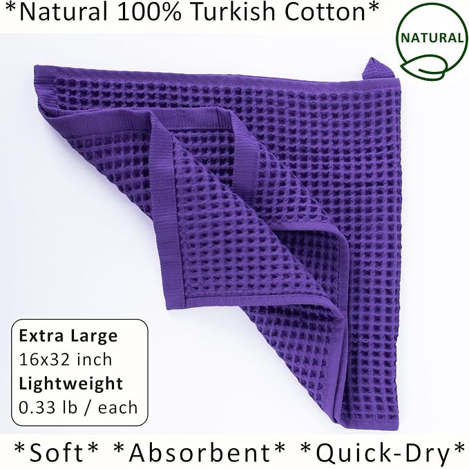 PÜSKÜL Natural 100% Turkish Cotton Waffle Kitchen Towels Set of 3 | Oeko-Tex, Premium Waffle Hand Towels for Bathroom | Soft Absorbent Quick-Dry Lint-Free Dish Towel Large 32x16 inch (3, Lilac)