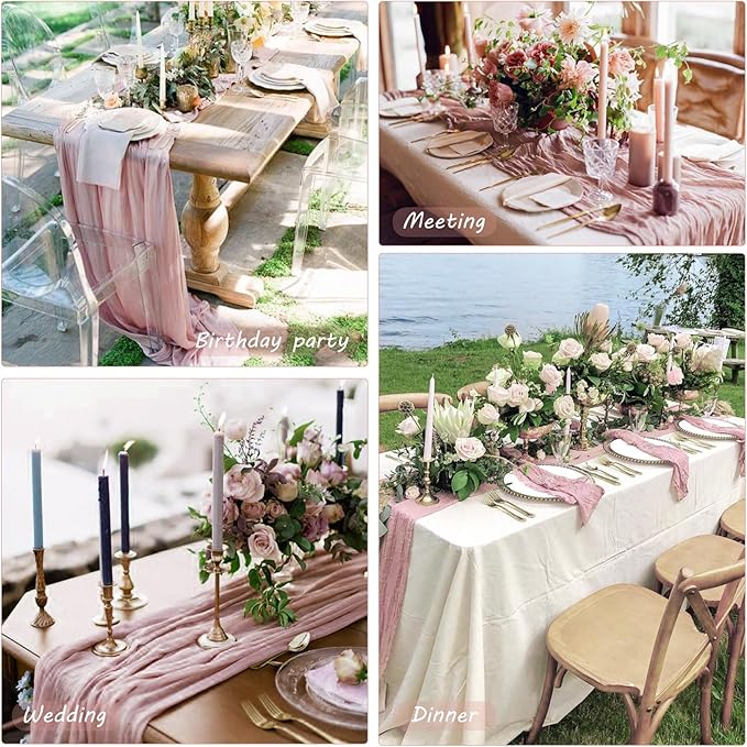 12 Pack Cheesecloth Table Runner 35x72 Inch Boho Gauze Rustic Cheese Cloth Long Romantic Table Runner for Wedding Bridal Shower Birthday Party Table Decor (Dusty Pink)