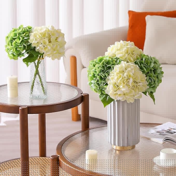 3Pcs Hydrangea Artificial Flowers, 22.44" Real Touch Latex Faux Hydrangea with Long Stems & Leaves for Home Office Decor or Wedding, Party, Centerpieces, Floral Arrangements (Green)