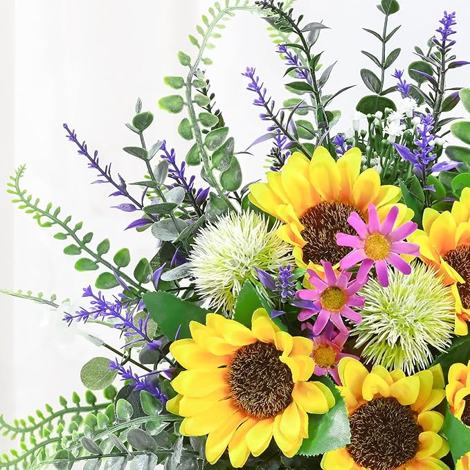 MARTINE MALL Fake Flowers in Vase, Sunflowers Artificial Flowers, Faux Flowers in Vase Centerpiece Table Decorations Silk Sunflower Bouquet Table Centerpieces for Dining Room Coffee Table Decor