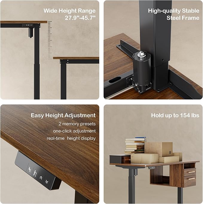 47.2'' Standing Desk with File Cabinet, Height Adjustable Electric Sit Stand Desk, Lateral File Cabinet, Computer Workstation for Home Office, Black Walnut