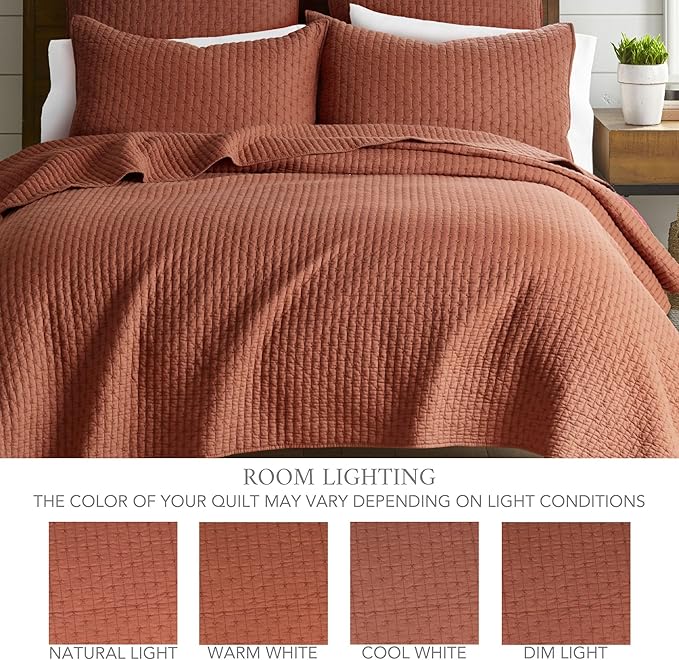 Levtex Home Cross Stitch Reversible King Bedspread Set (120x104in) with 2 Pillow Shams (36x20in) - Stitch Texture - Adobe - Cotton King Size Bedspread Set - Soft, Pre-Washed