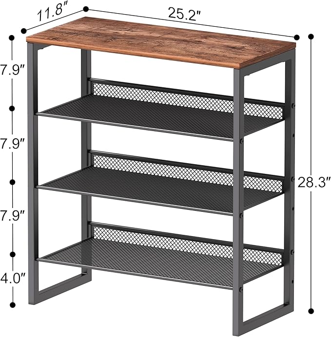 CHEMPFR Industrial Shoe Rack - Sturdy Steel Entryway Shoe Organizer with Spacious Top - Strong Mesh Shoe Storage Shelves - Adjustable Shoe Stand for Closet Organization (4-Tier)